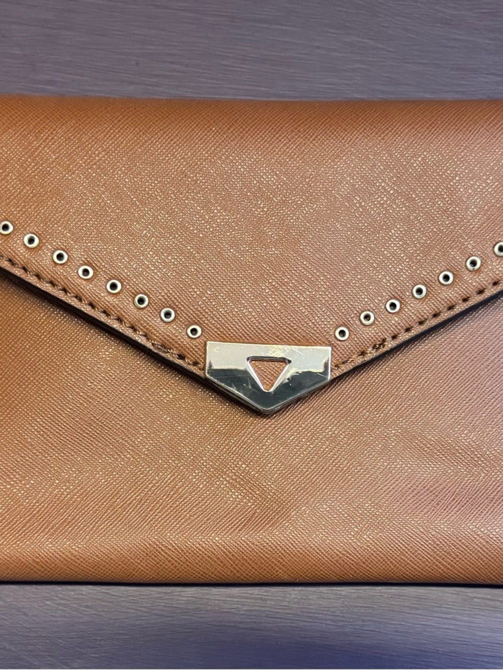 GUESS Tan Envelope Clutch with Gold-Tone Hardware